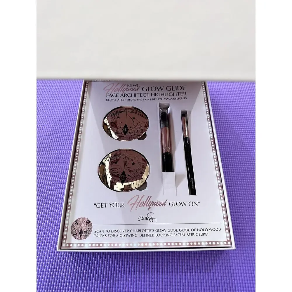 New Charlotte Tilbury Hollywood Glow PR Box 2 highlighters & 2 brushes